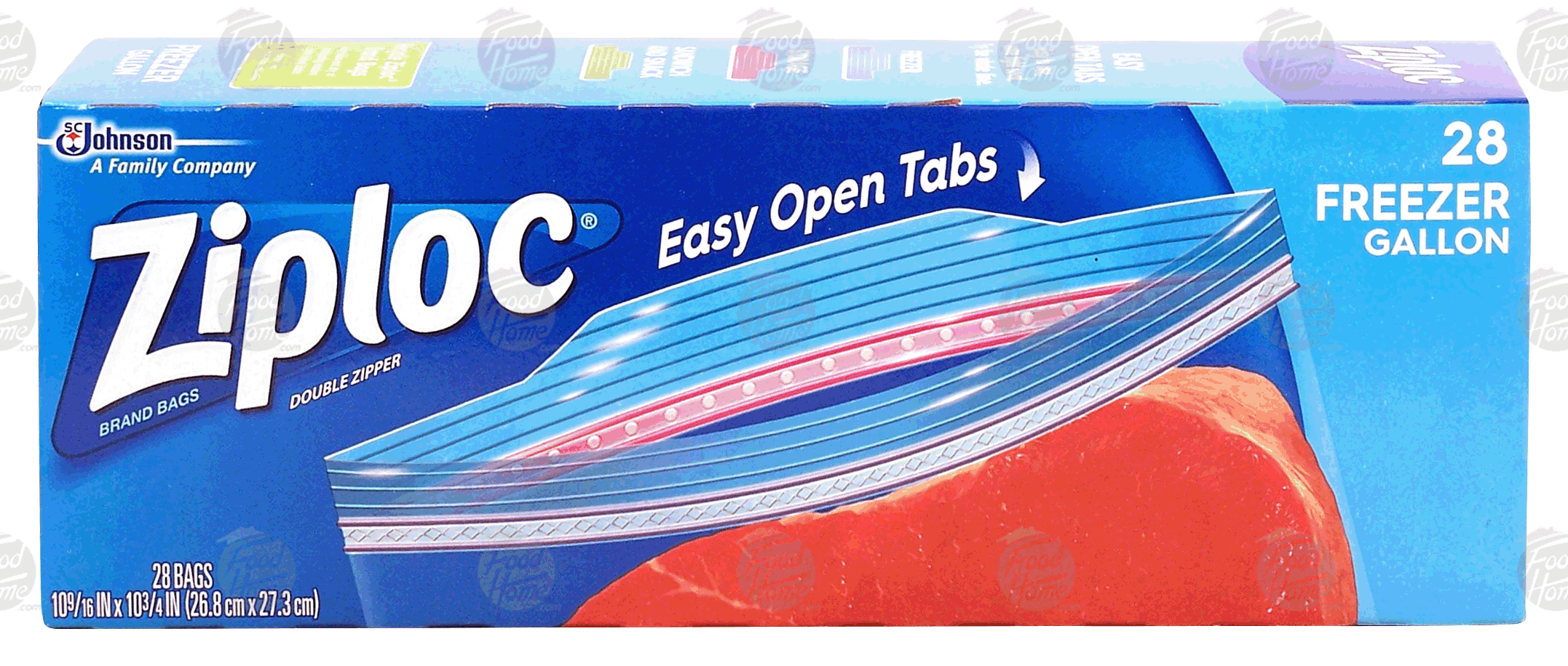 Ziploc  double zipper gallon size freezer bags, easy open tabs, 10 9/16 in x 10 3/4 in Full-Size Picture